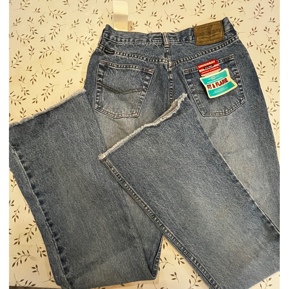 Vintage Unionbay Fit & Flare High Rise Raw Hem Jeans Medium Wash 9 26x32 90s Y2K